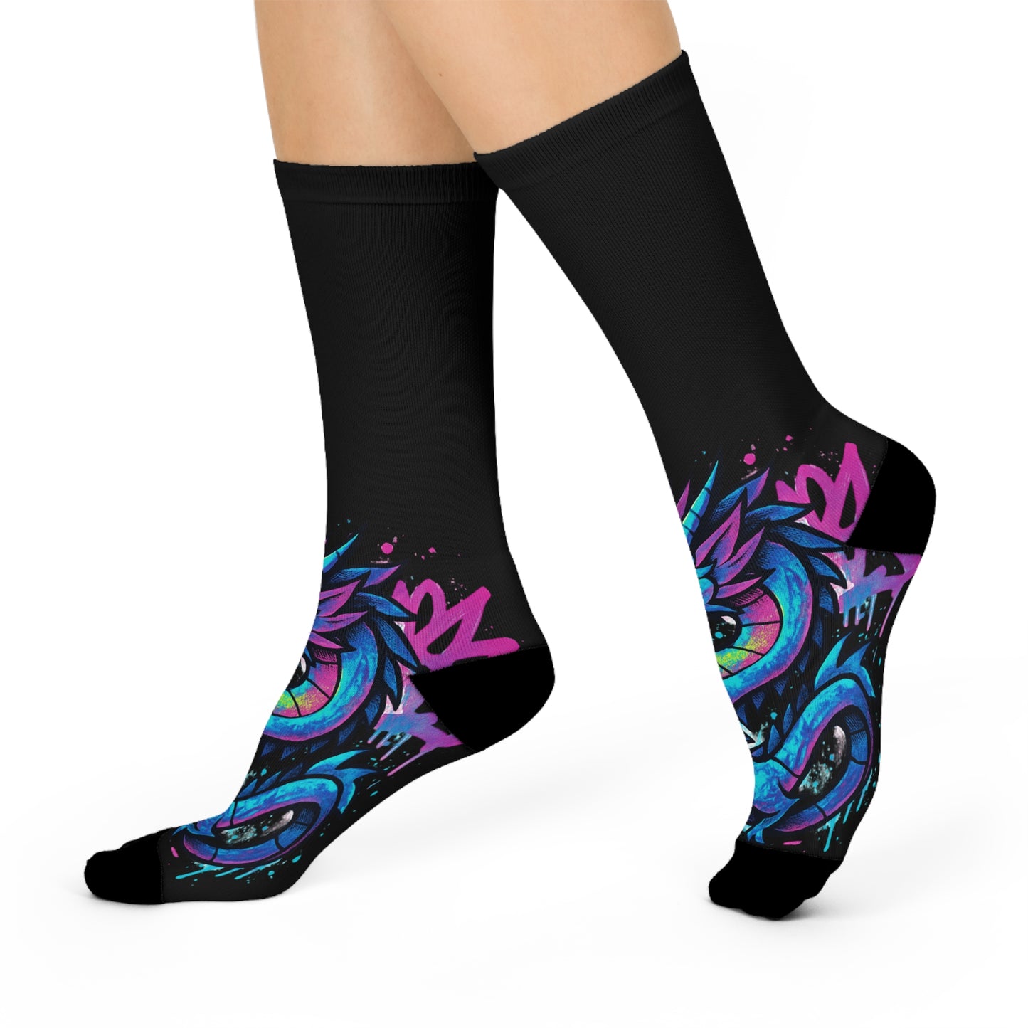 Vibrant Dragon Art Crew Socks | Fun Gift, Colorful Cushioned Socks for Cozy Days, Unique Fashion Accessory, Dragon Lover's Gift