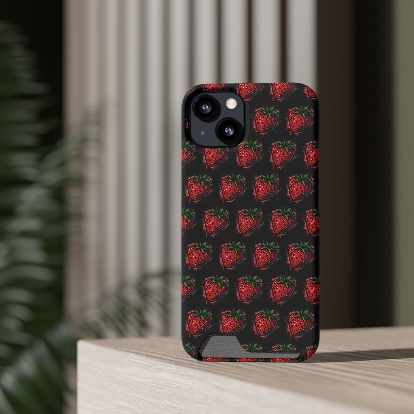 Phone Case with Card Holder - Strawberry Design