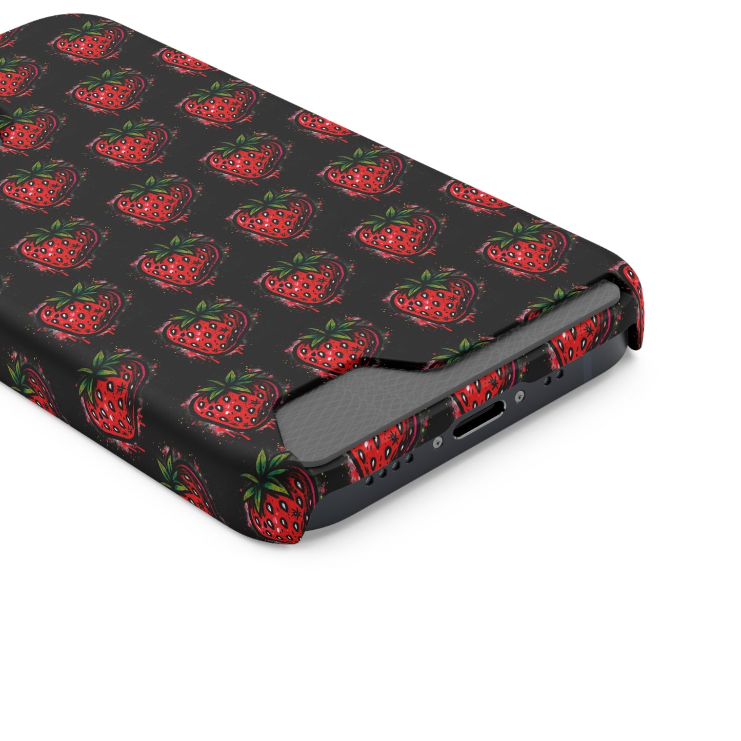 Phone Case with Card Holder - Strawberry Design