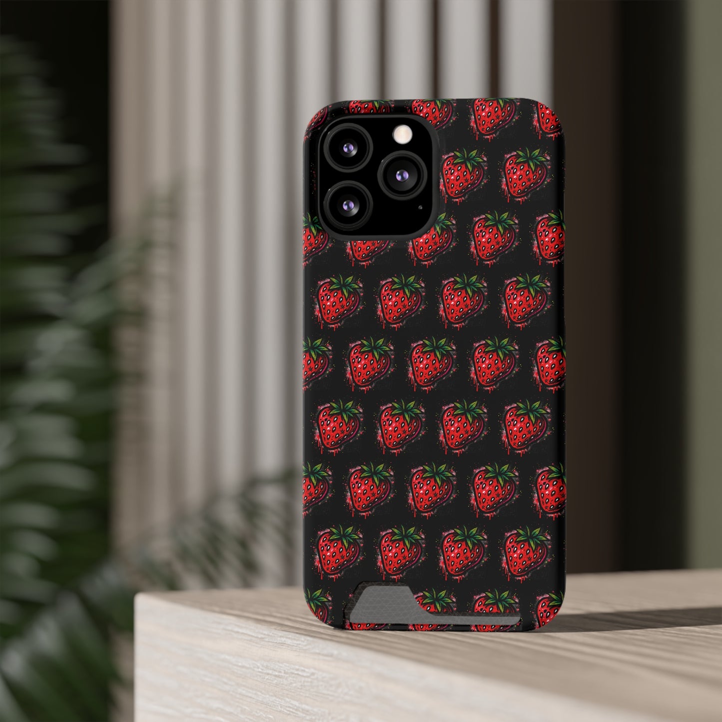 Phone Case with Card Holder - Strawberry Design