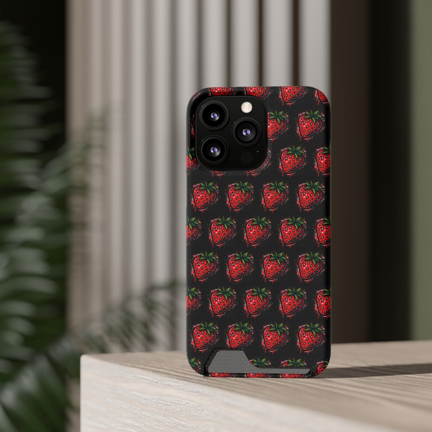 Phone Case with Card Holder - Strawberry Design