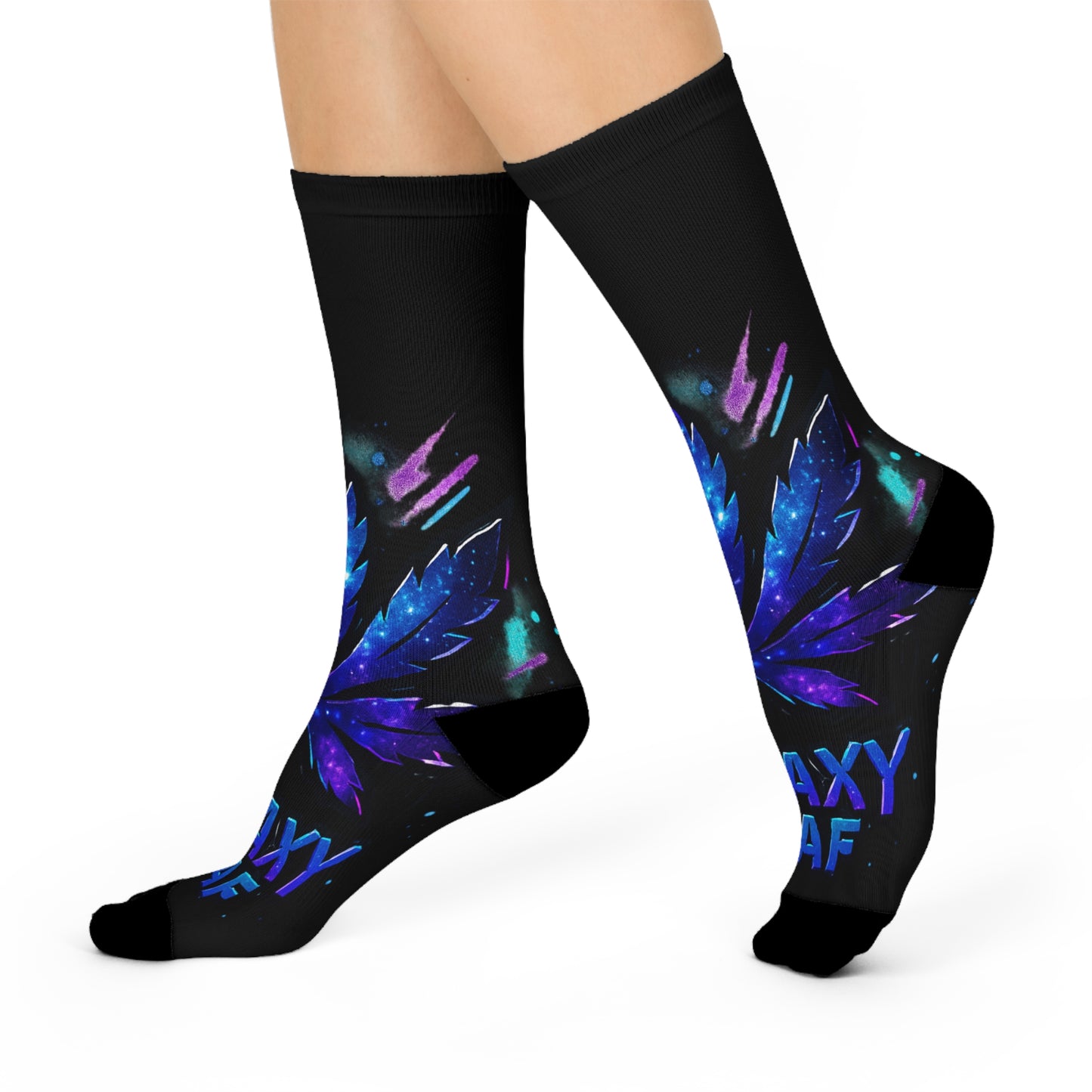 Galaxy Leaf Cushioned Crew Socks | Funky Sock Gift, Weed Socks, Comfortable Casual Socks, Trendy Footwear, Perfect for Parties