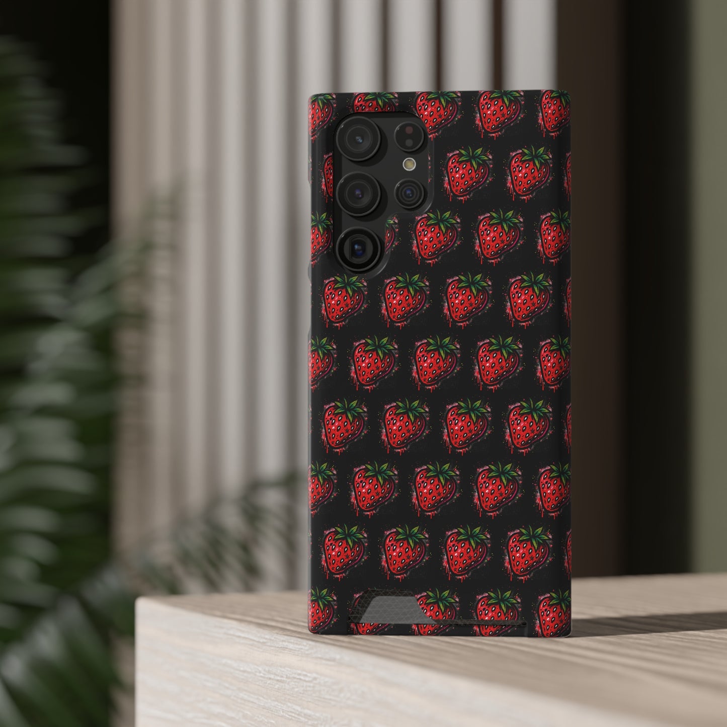 Phone Case with Card Holder - Strawberry Design