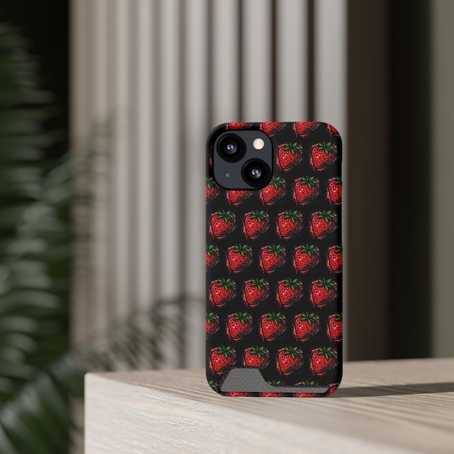Phone Case with Card Holder - Strawberry Design