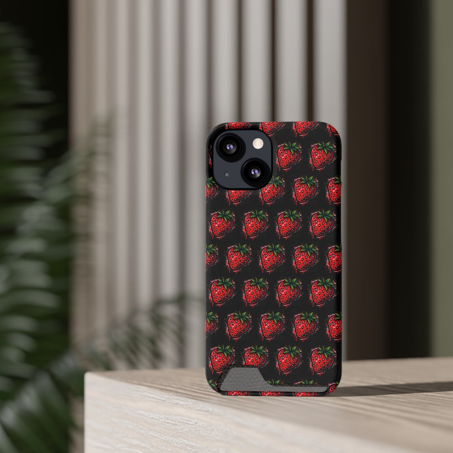 Phone Case with Card Holder - Strawberry Design