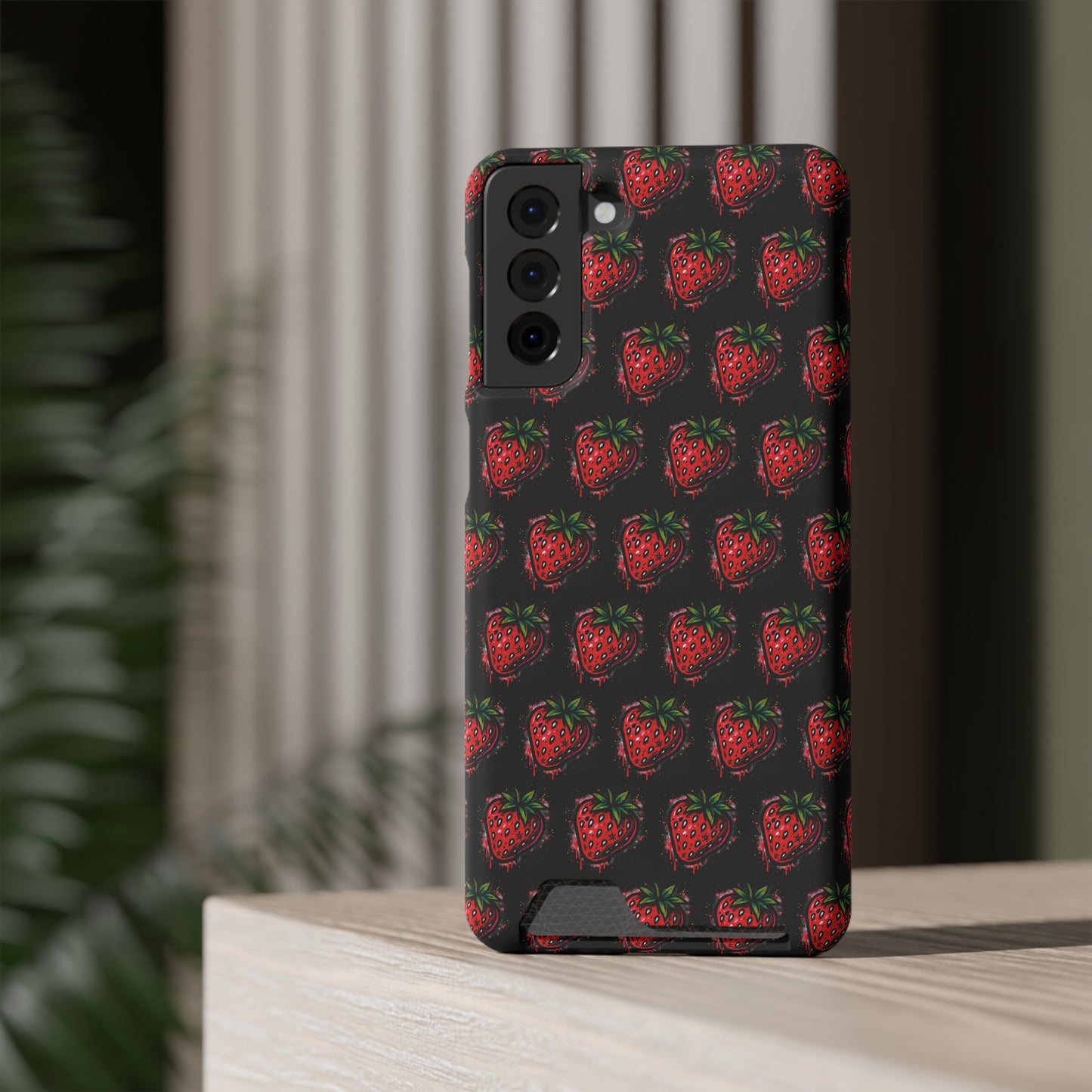 Phone Case with Card Holder - Strawberry Design