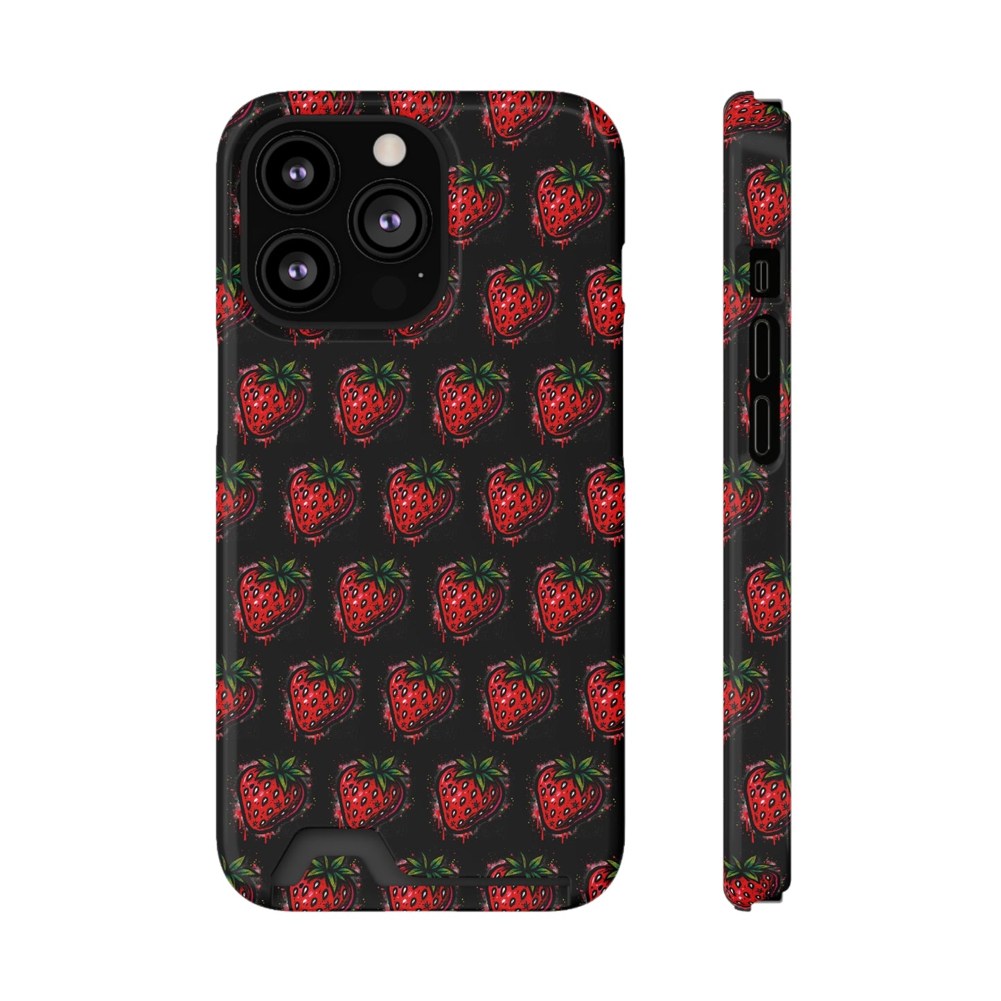 Phone Case with Card Holder - Strawberry Design