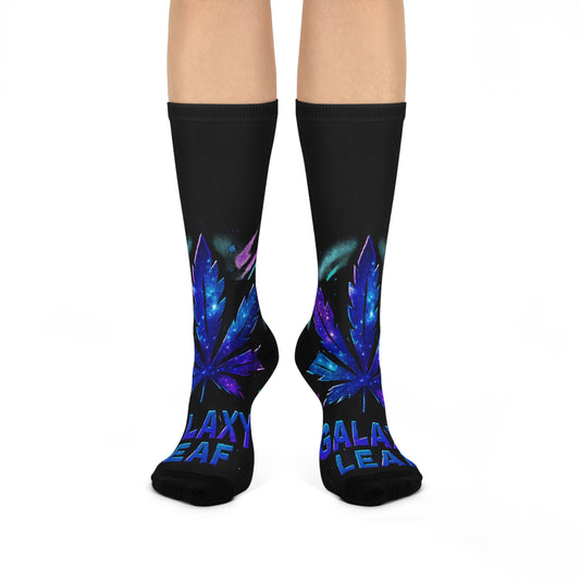 Galaxy Leaf Cushioned Crew Socks | Funky Sock Gift, Weed Socks, Comfortable Casual Socks, Trendy Footwear, Perfect for Parties