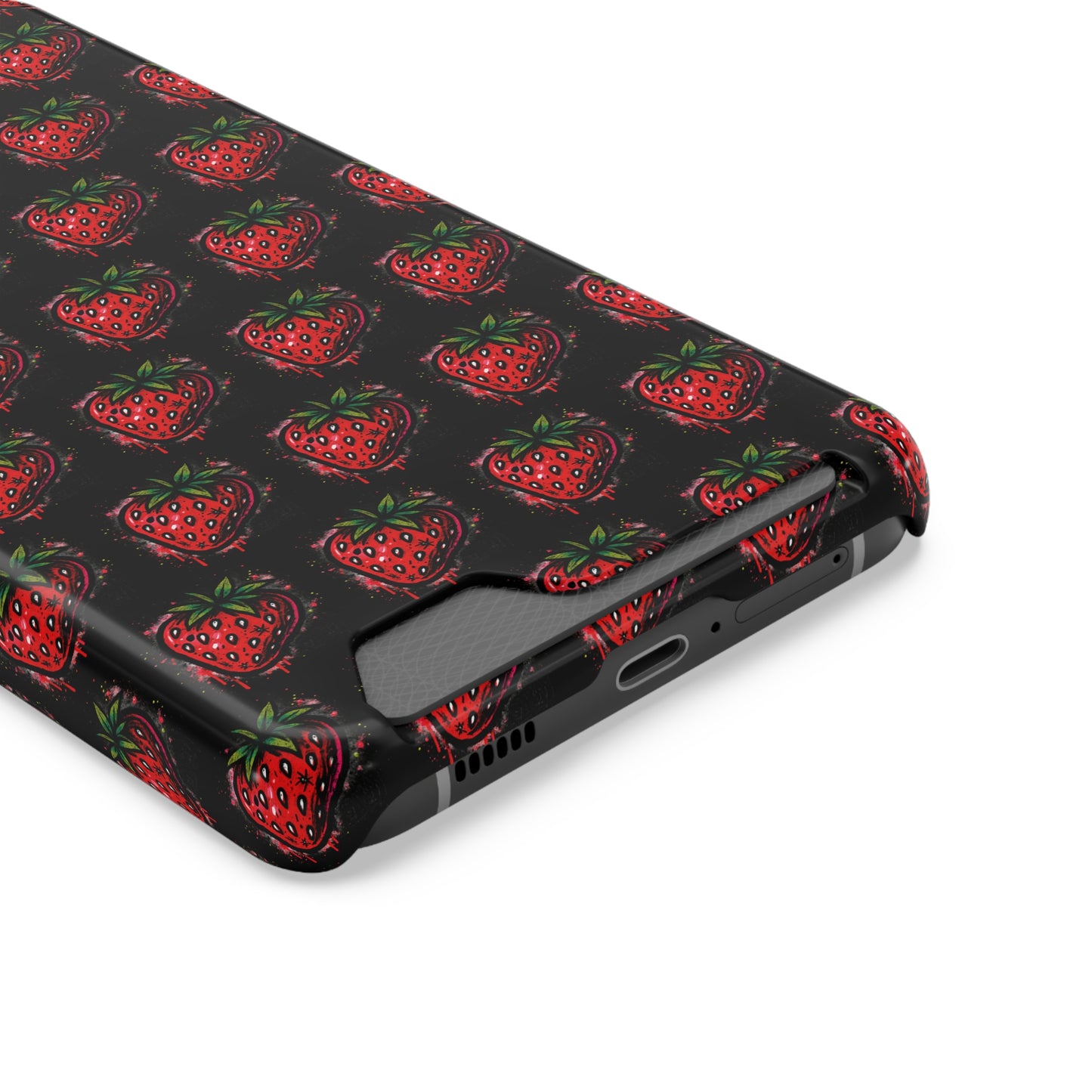 Phone Case with Card Holder - Strawberry Design