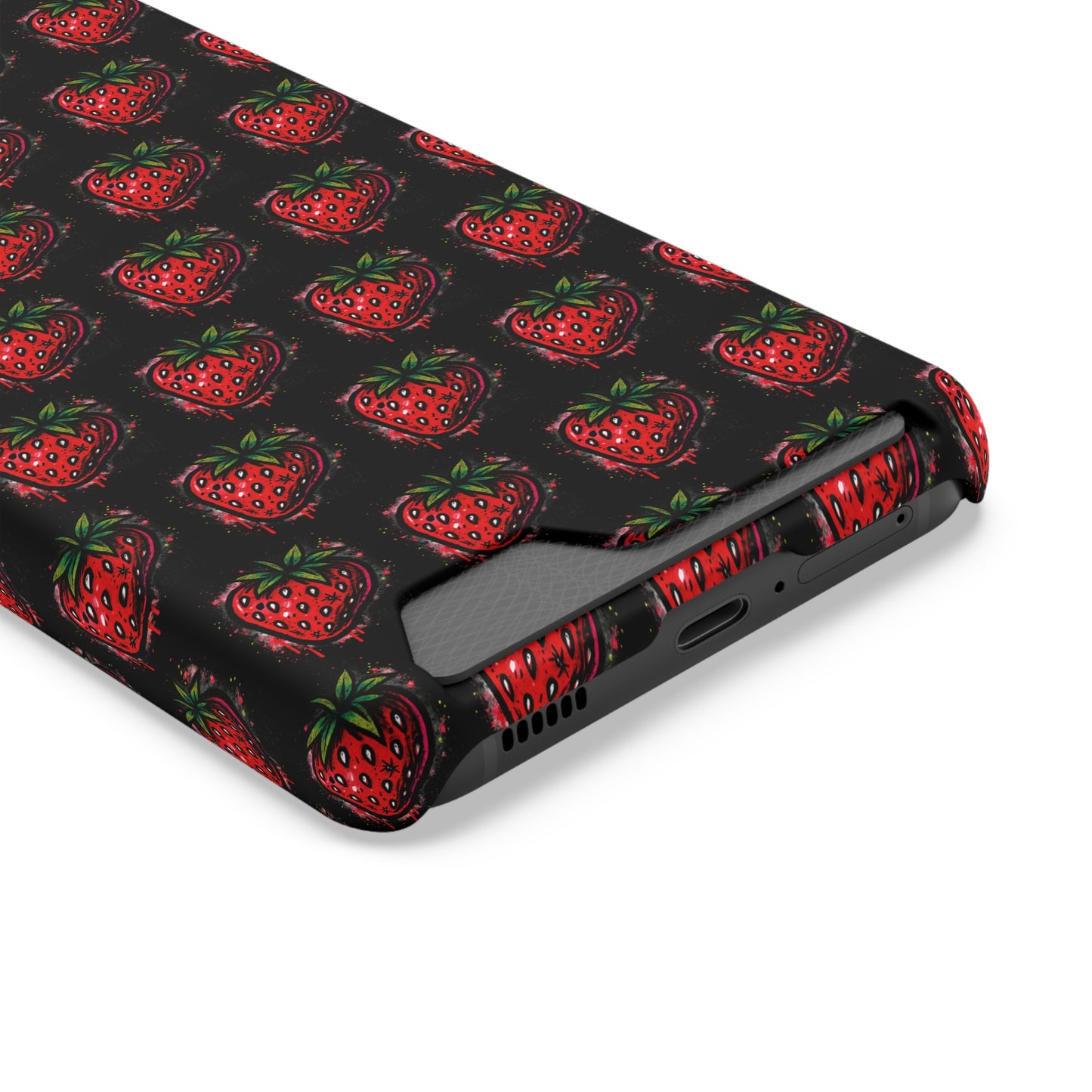 Phone Case with Card Holder - Strawberry Design