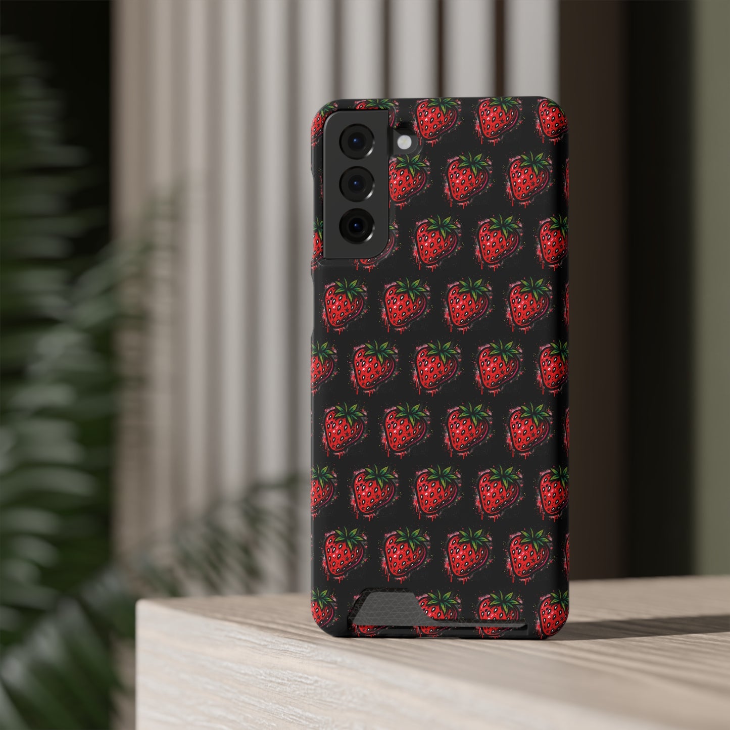 Phone Case with Card Holder - Strawberry Design