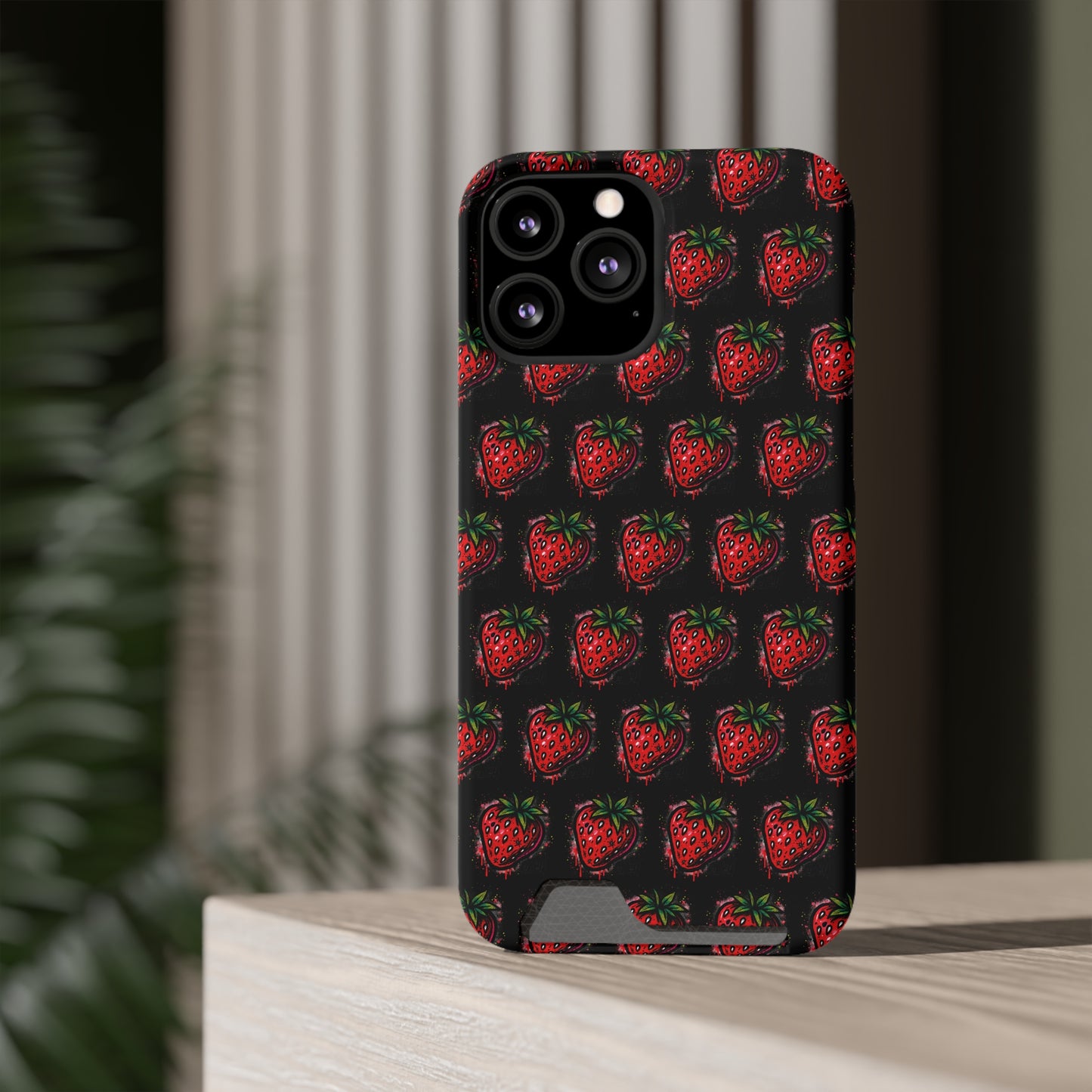 Phone Case with Card Holder - Strawberry Design