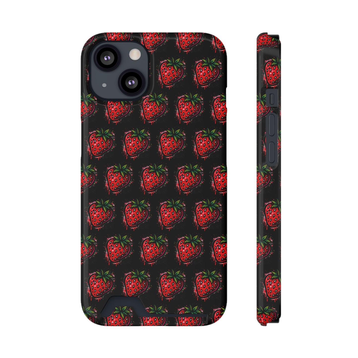 Phone Case with Card Holder - Strawberry Design
