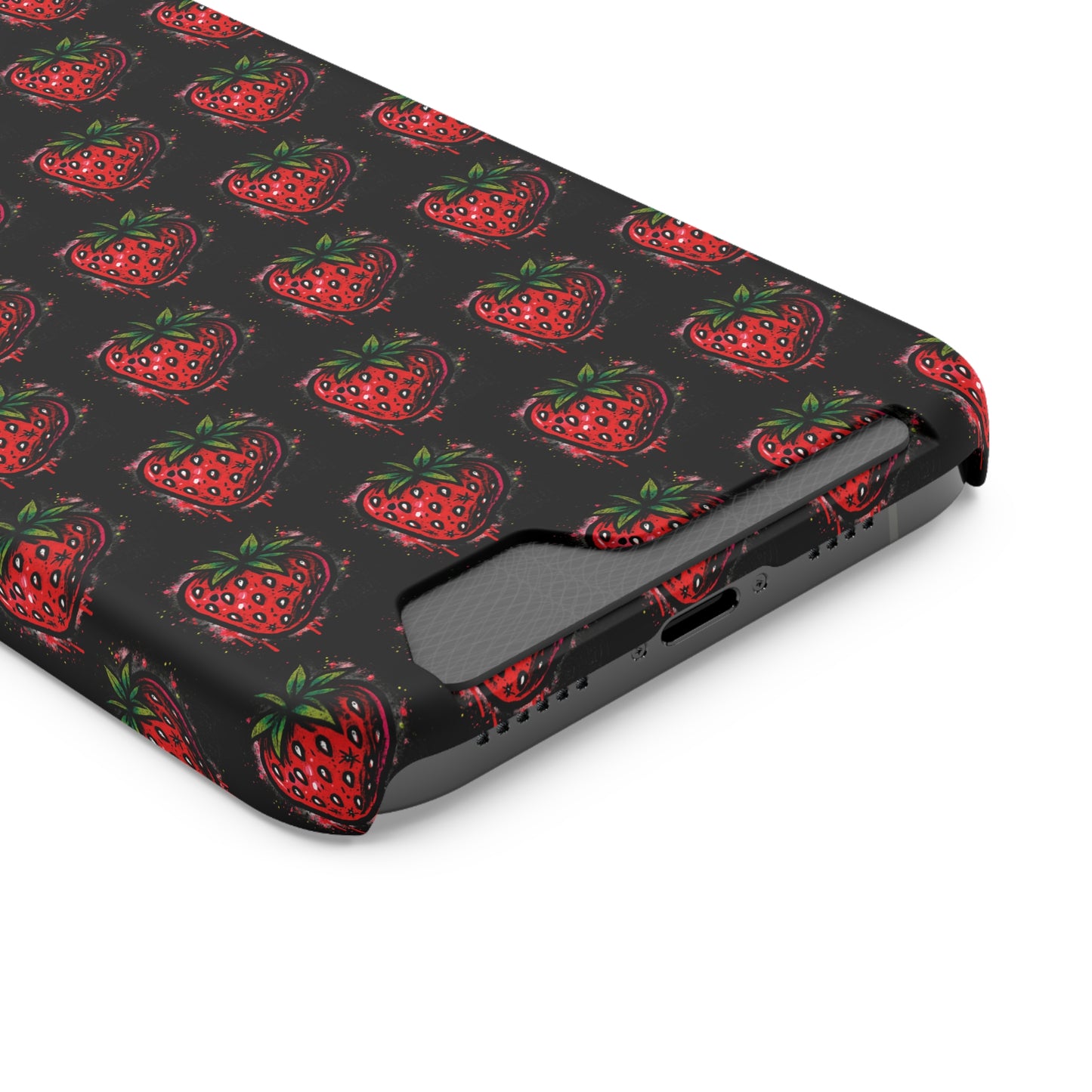 Phone Case with Card Holder - Strawberry Design