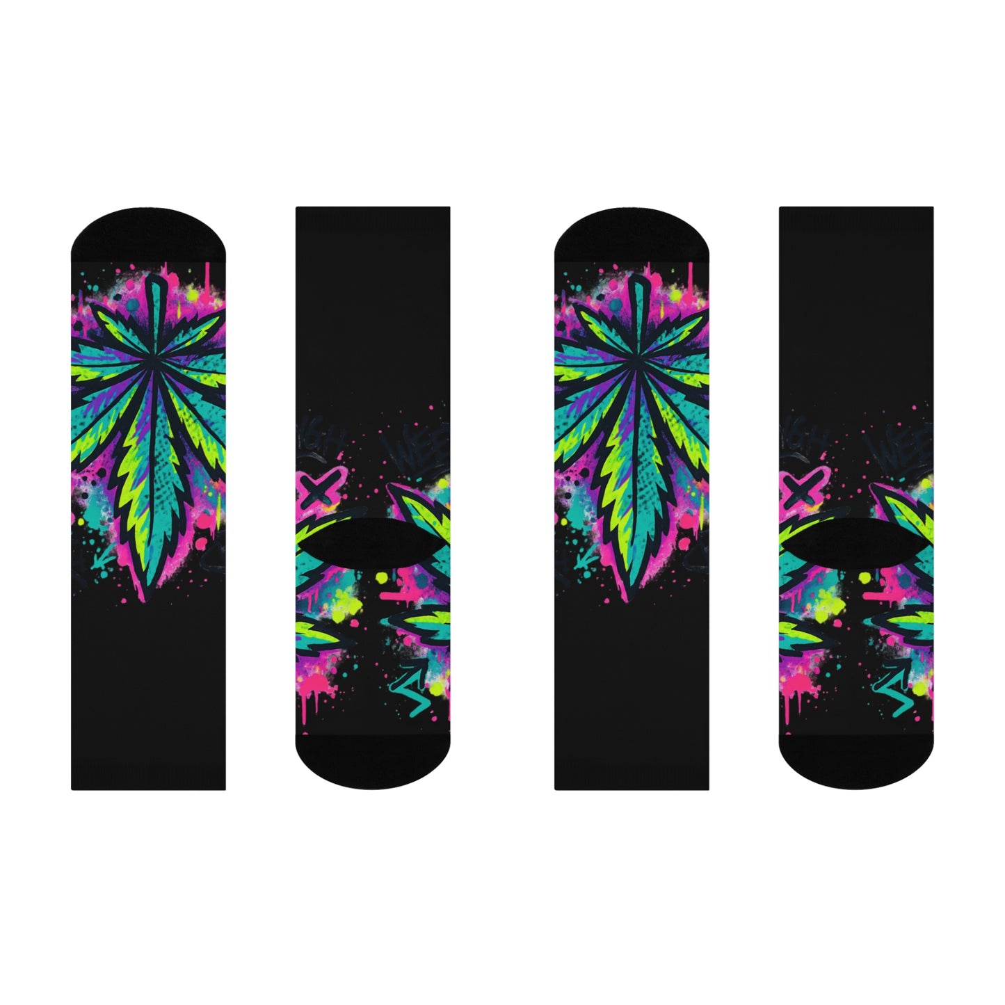 Vibrant Cannabis Crew Socks | Fun Gift for Stoners, Cozy Lounge Wear, Colorful Streetwear, Unique Festival Accessory, Everyday Comfort