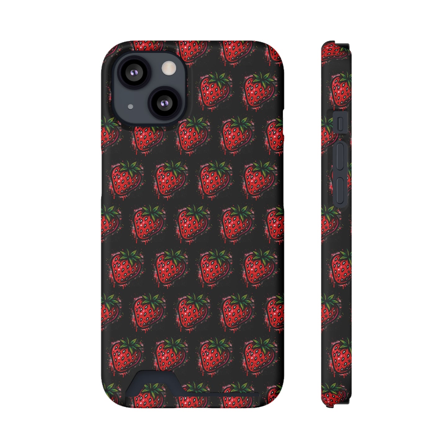 Phone Case with Card Holder - Strawberry Design
