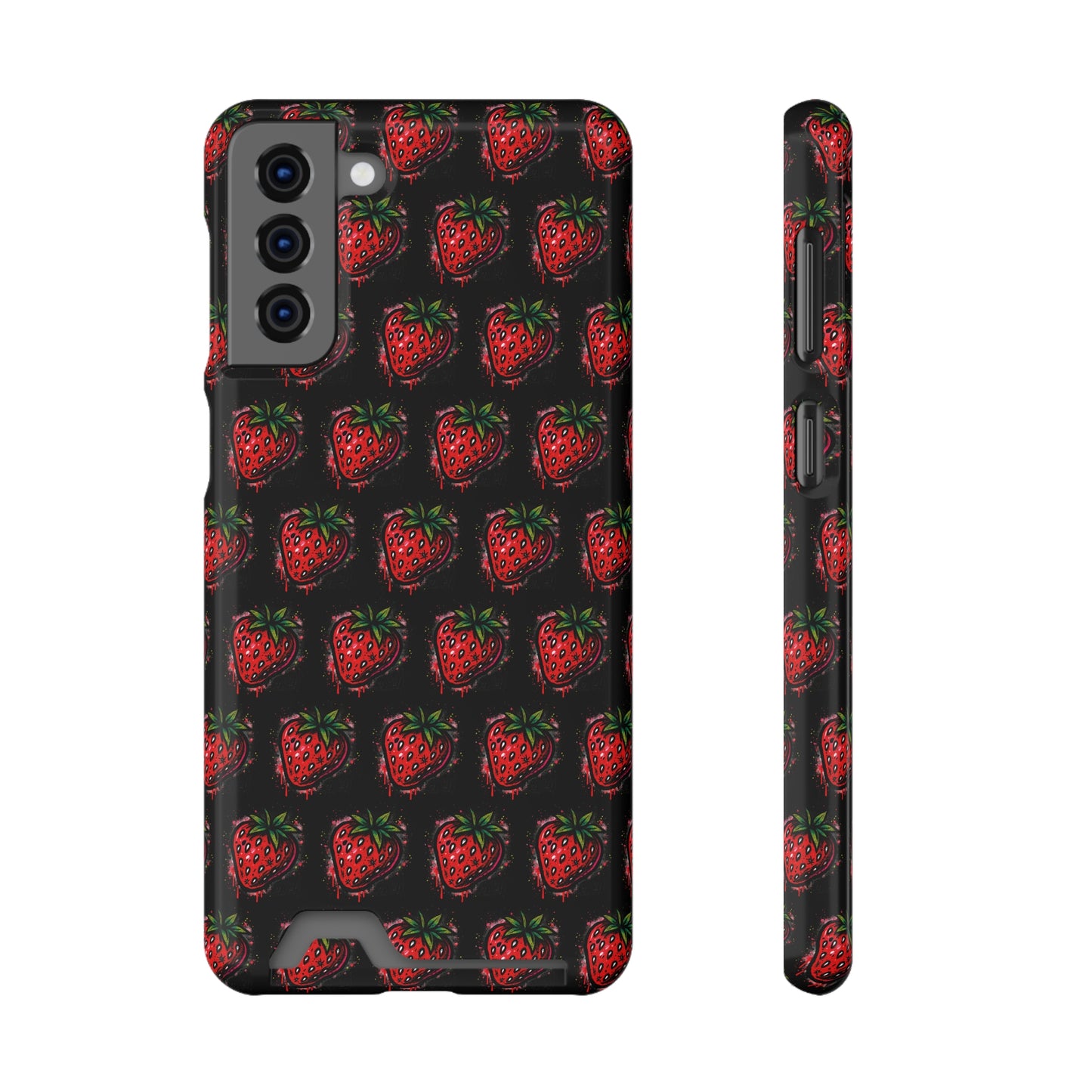 Phone Case with Card Holder - Strawberry Design