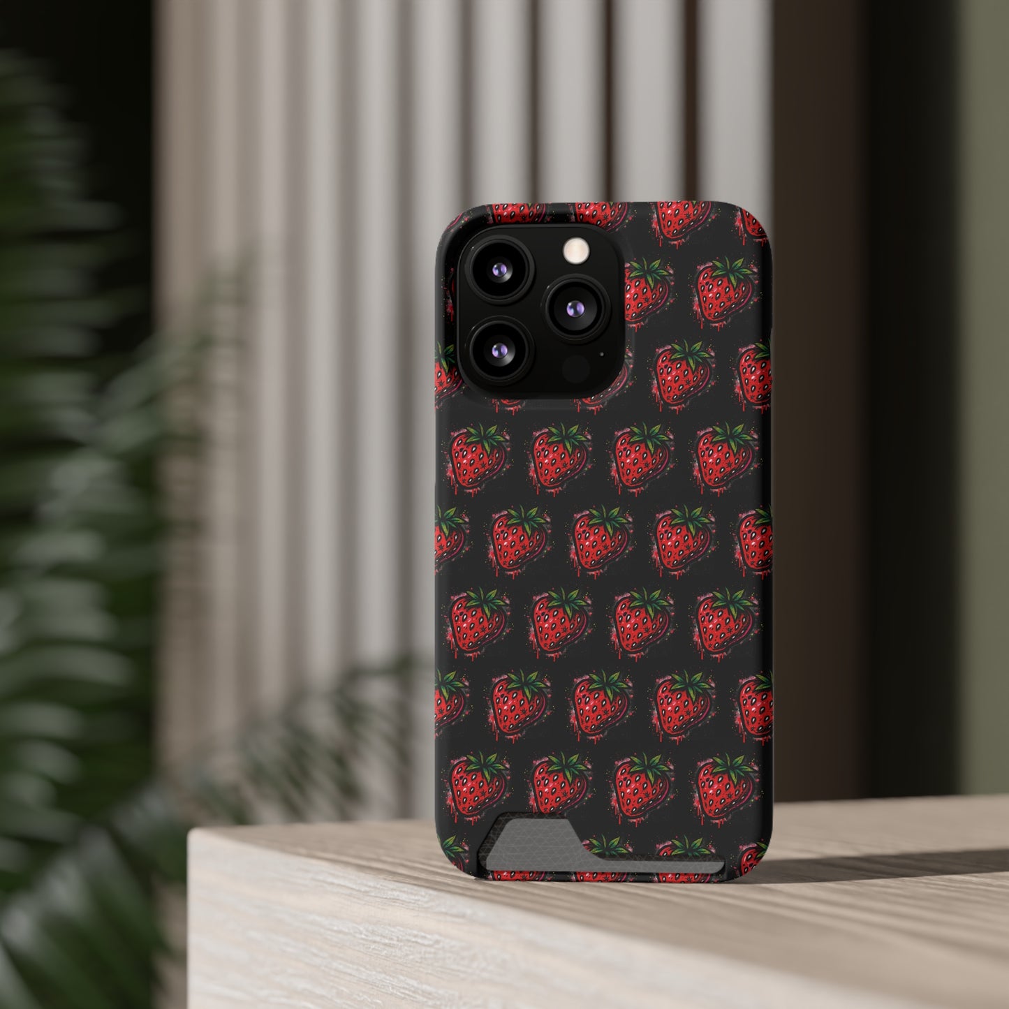 Phone Case with Card Holder - Strawberry Design