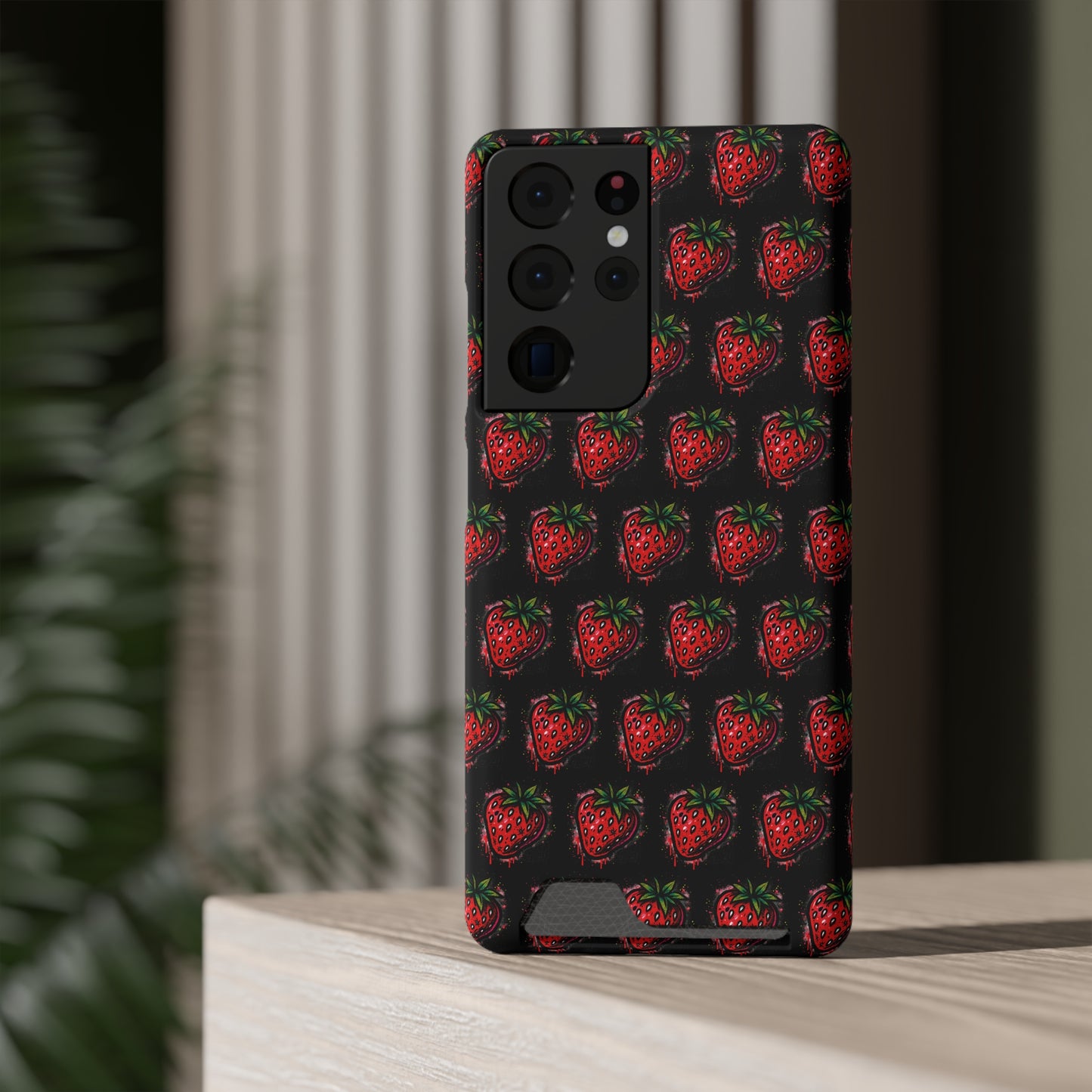 Phone Case with Card Holder - Strawberry Design