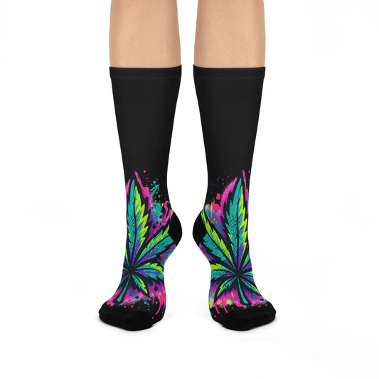 Vibrant Cannabis Crew Socks | Fun Gift for Stoners, Cozy Lounge Wear, Colorful Streetwear, Unique Festival Accessory, Everyday Comfort