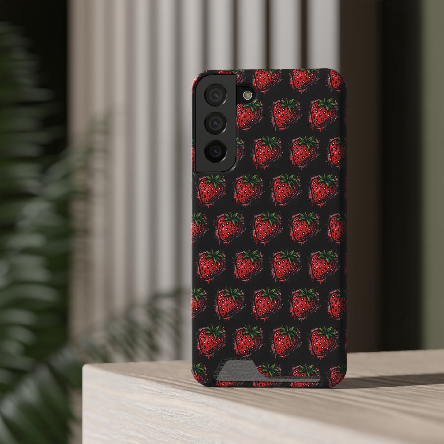 Phone Case with Card Holder - Strawberry Design