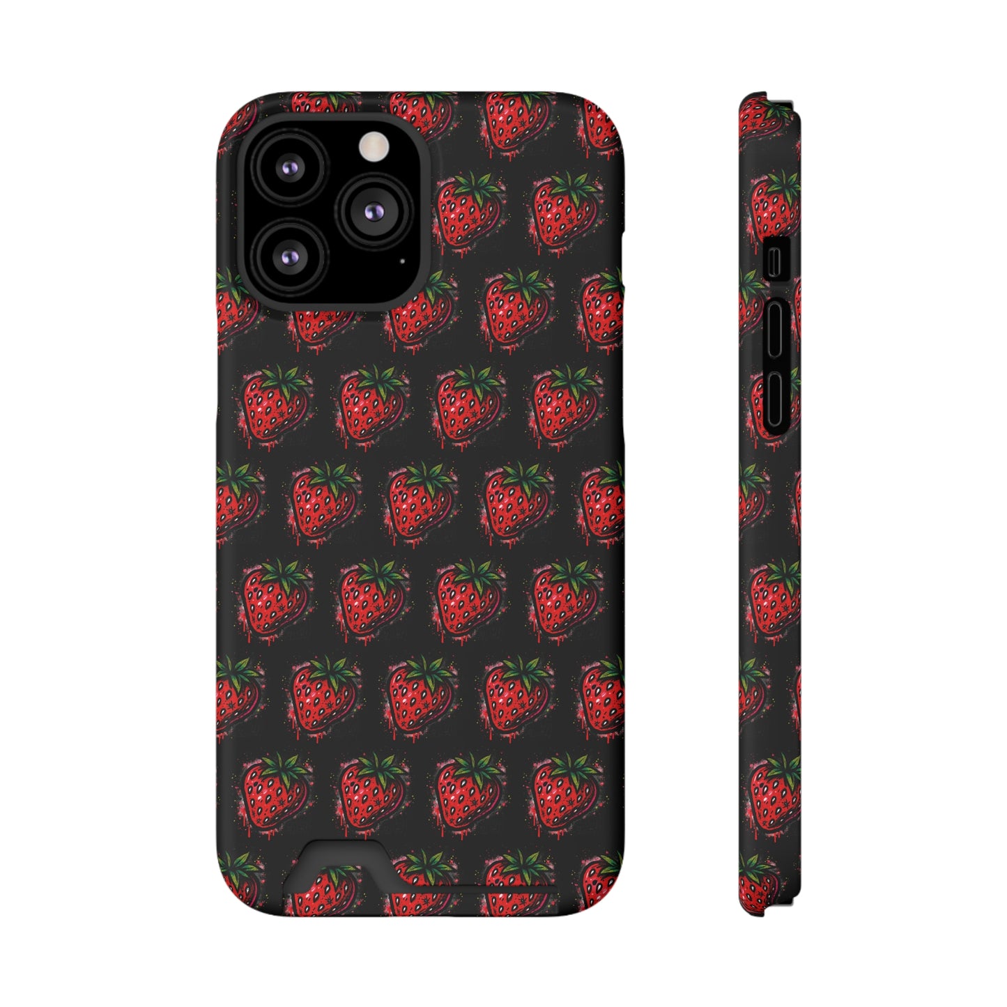 Phone Case with Card Holder - Strawberry Design