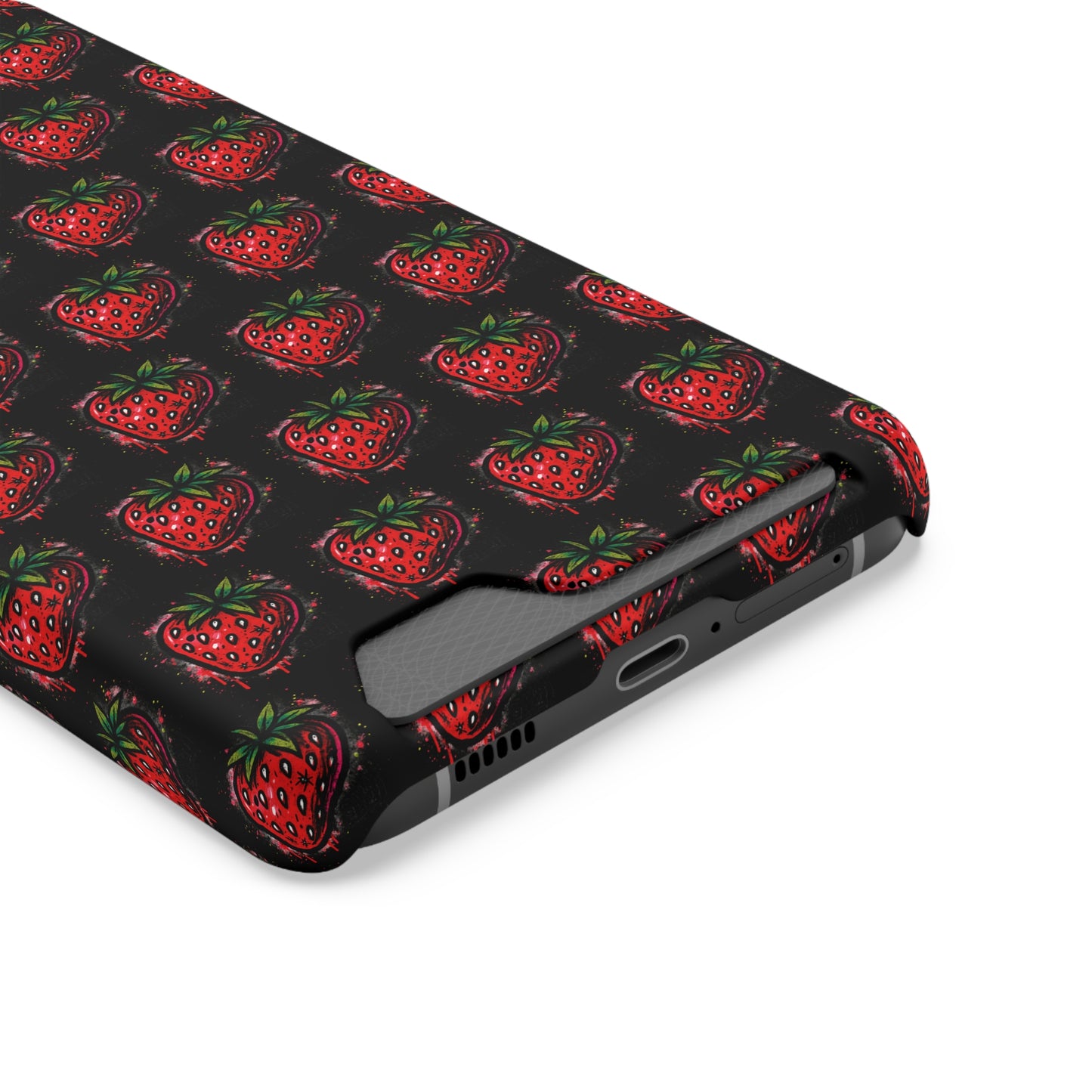 Phone Case with Card Holder - Strawberry Design