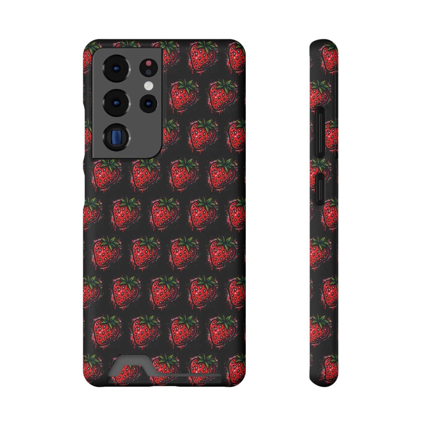 Phone Case with Card Holder - Strawberry Design