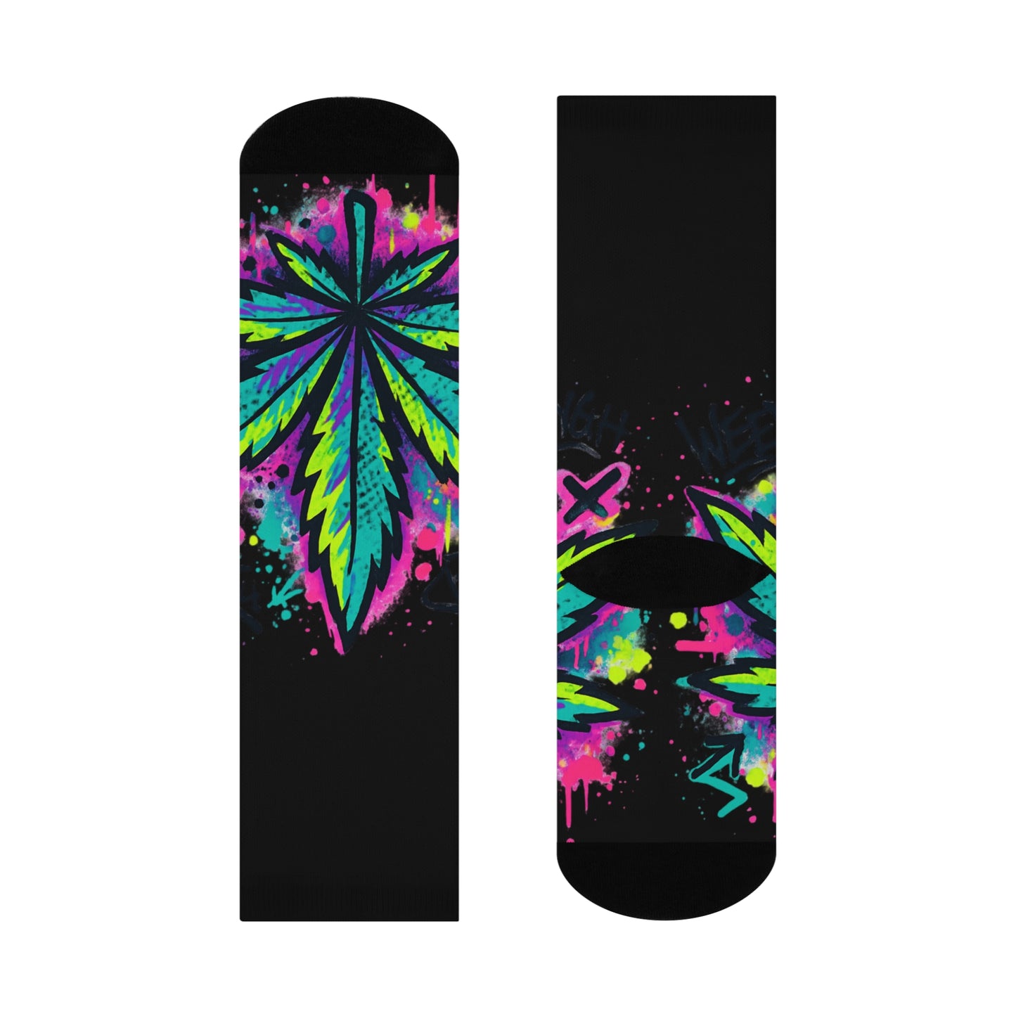 Vibrant Cannabis Crew Socks | Fun Gift for Stoners, Cozy Lounge Wear, Colorful Streetwear, Unique Festival Accessory, Everyday Comfort