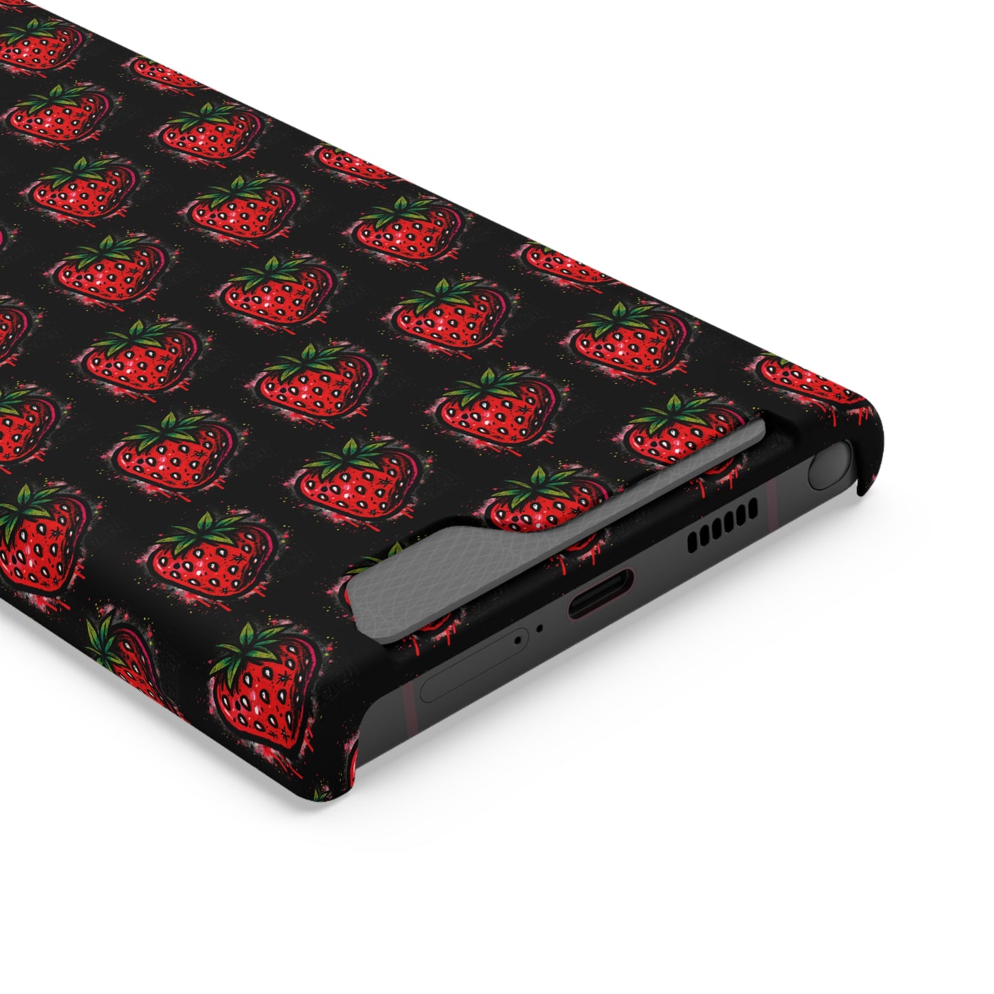 Phone Case with Card Holder - Strawberry Design