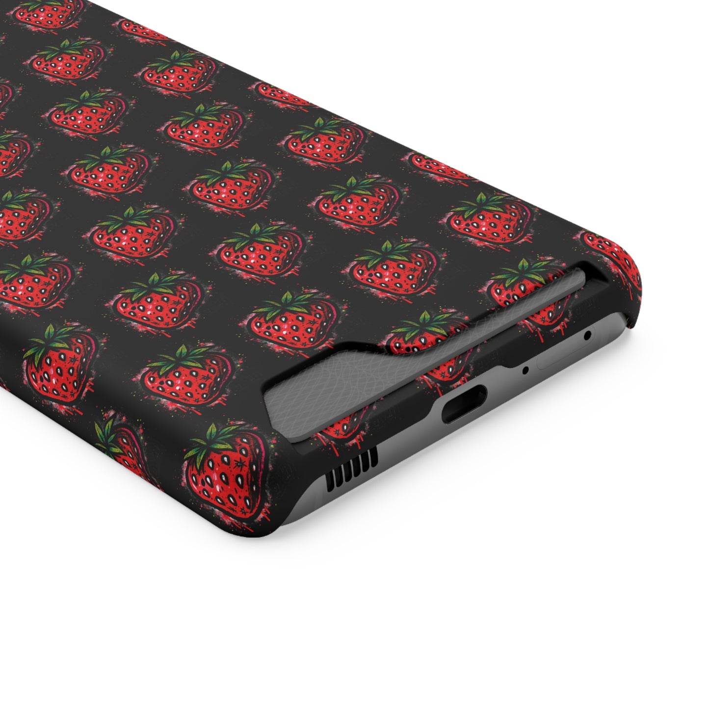 Phone Case with Card Holder - Strawberry Design