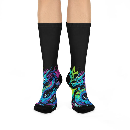 Vibrant Dragon Art Crew Socks | Fun Gift, Colorful Cushioned Socks for Cozy Days, Unique Fashion Accessory, Dragon Lover's Gift