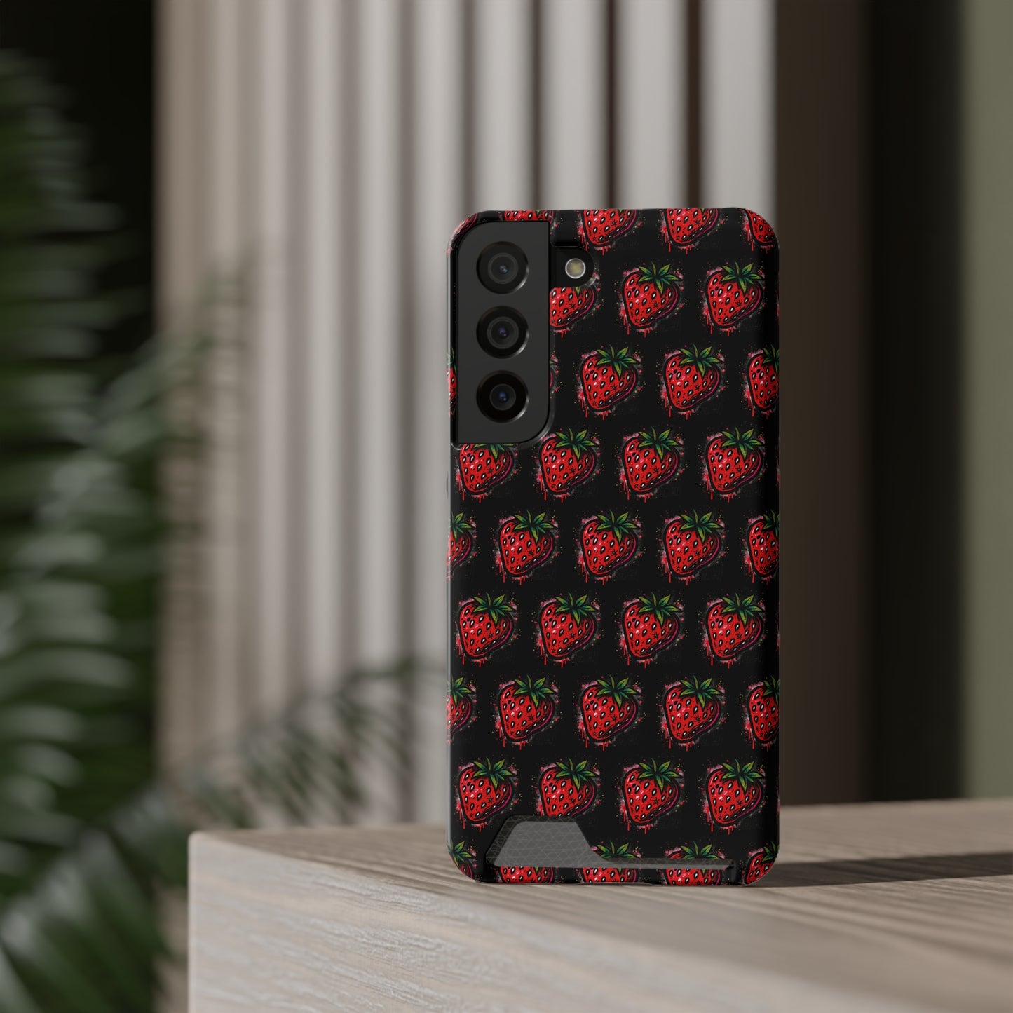 Phone Case with Card Holder - Strawberry Design