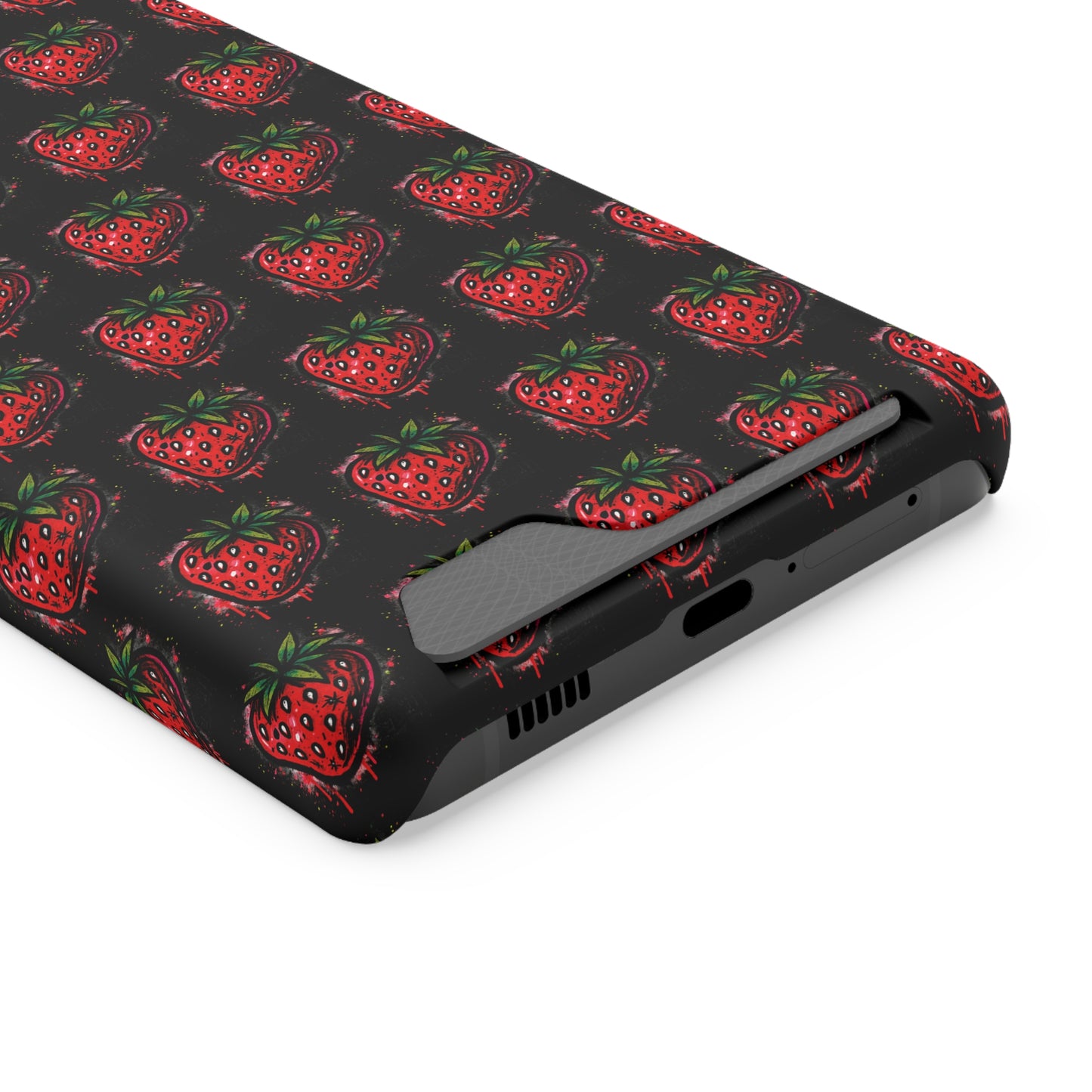 Phone Case with Card Holder - Strawberry Design