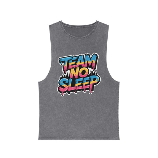 Stonewash Tank Top - Team No Sleep Graphic Tee, Unisex Summer Wear, Casual Fitness Shirt, Cool Gift for Night Owls, Party Apparel
