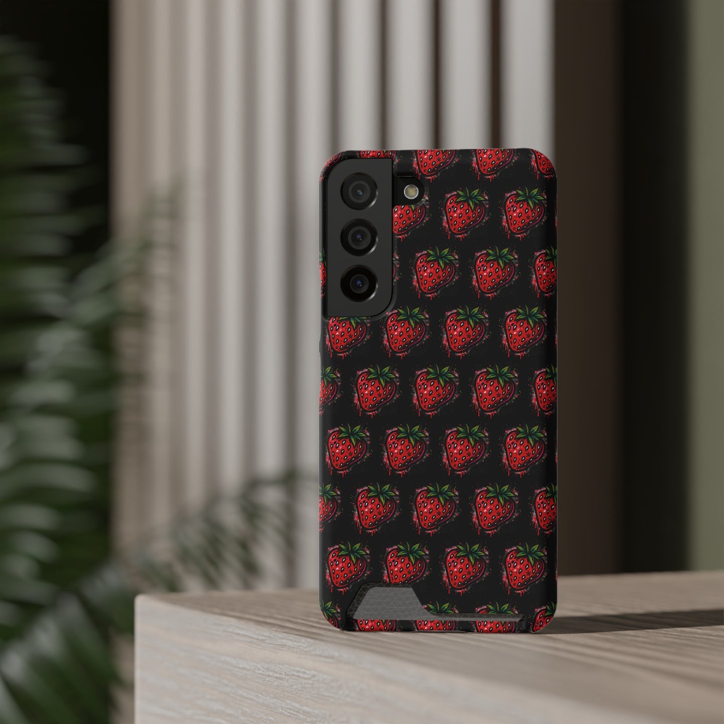 Phone Case with Card Holder - Strawberry Design