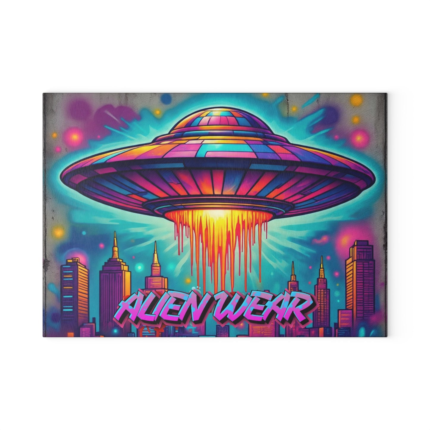 Alien-Themed Glass Cutting Board, Unique Kitchen Gift, Retro Decor, Cosmic Cooking Accessory, Fun Housewarming Present
