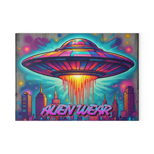 Alien-Themed Glass Cutting Board, Unique Kitchen Gift, Retro Decor, Cosmic Cooking Accessory, Fun Housewarming Present