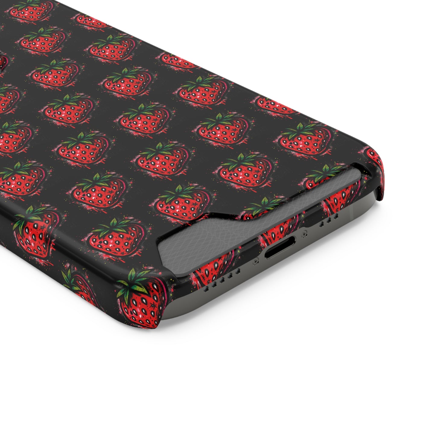 Phone Case with Card Holder - Strawberry Design