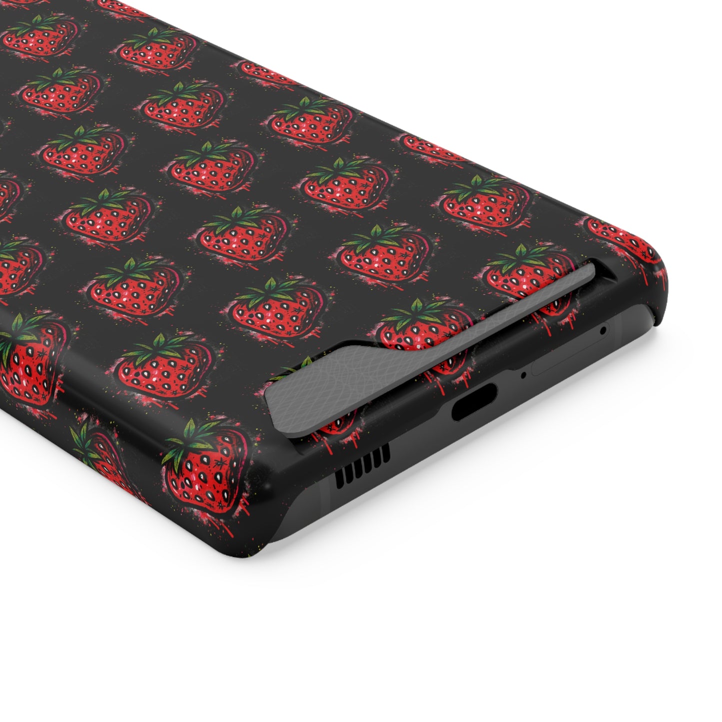 Phone Case with Card Holder - Strawberry Design