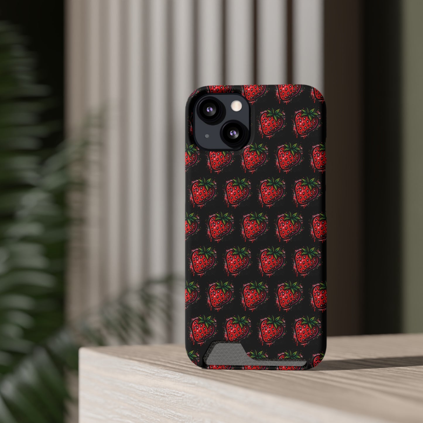 Phone Case with Card Holder - Strawberry Design