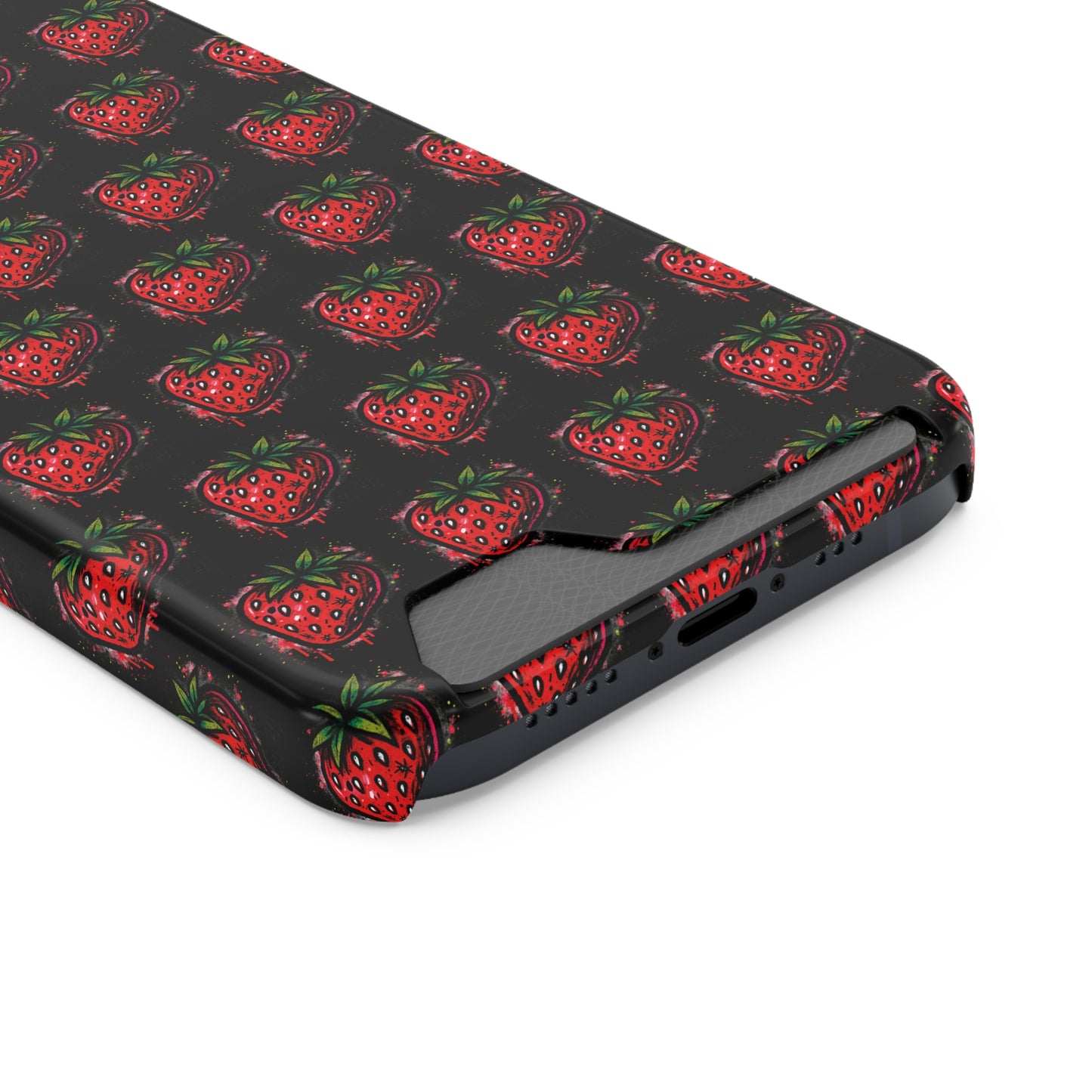 Phone Case with Card Holder - Strawberry Design