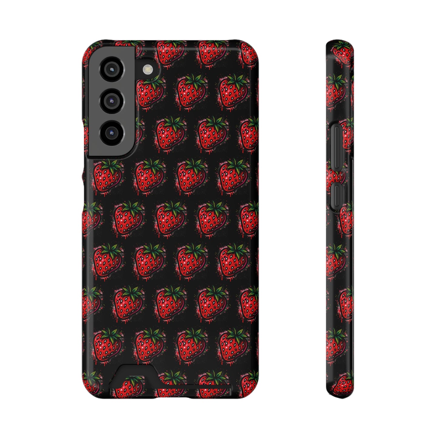 Phone Case with Card Holder - Strawberry Design