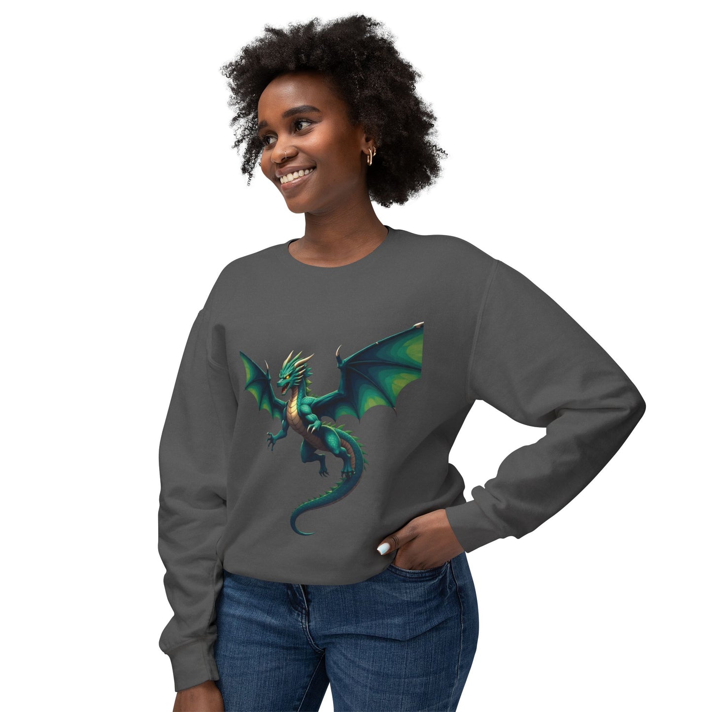 Dragon-Themed Crewneck Sweatshirt, Unisex Fashion, Unique Gift for Gamers, Fantasy Lovers, Comfortable Casualwear