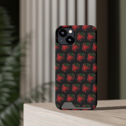 Phone Case with Card Holder - Strawberry Design