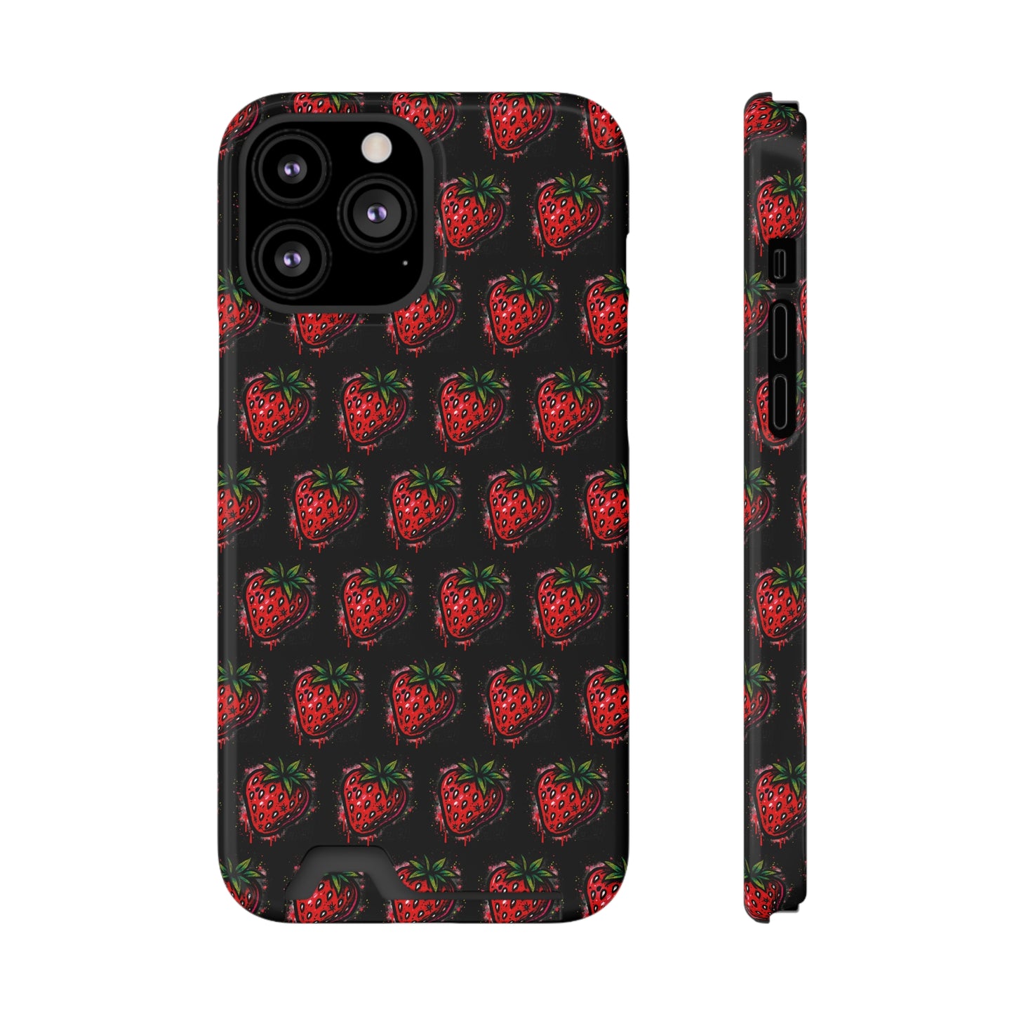 Phone Case with Card Holder - Strawberry Design