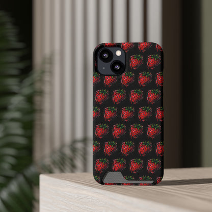 Phone Case with Card Holder - Strawberry Design