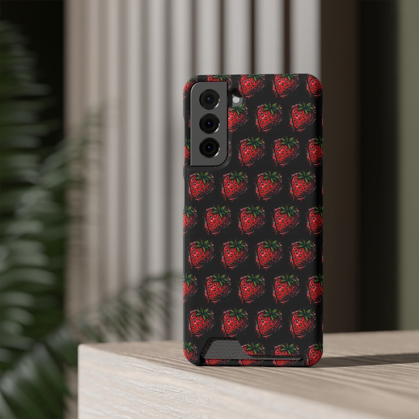 Phone Case with Card Holder - Strawberry Design