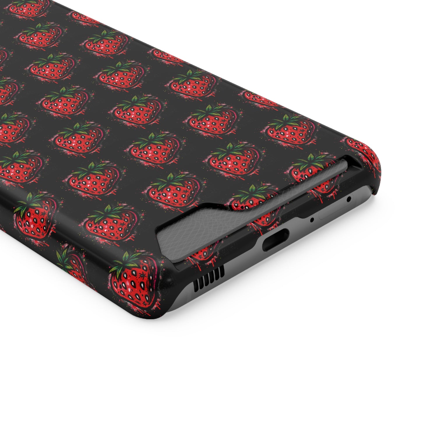 Phone Case with Card Holder - Strawberry Design