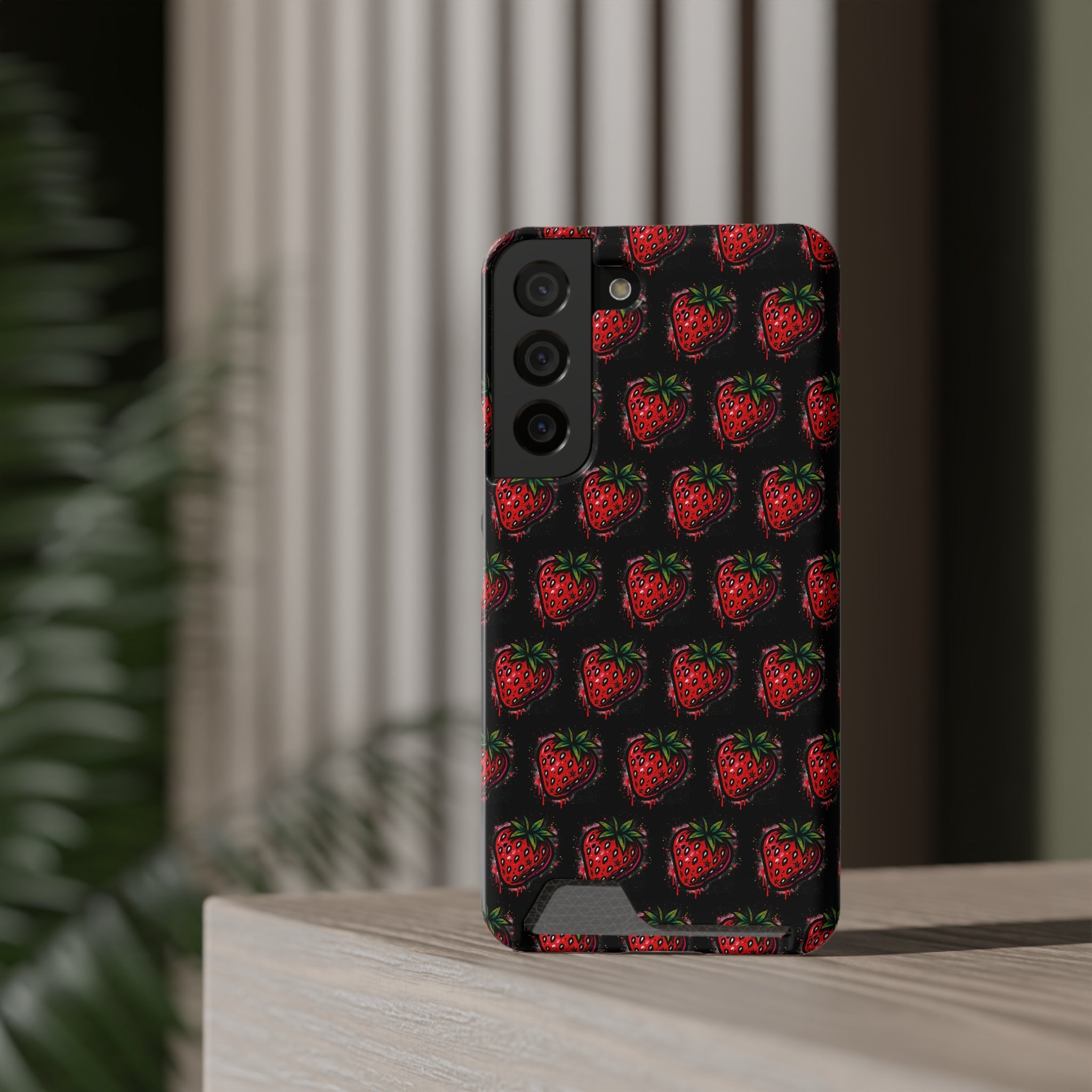 Phone Case with Card Holder - Strawberry Design
